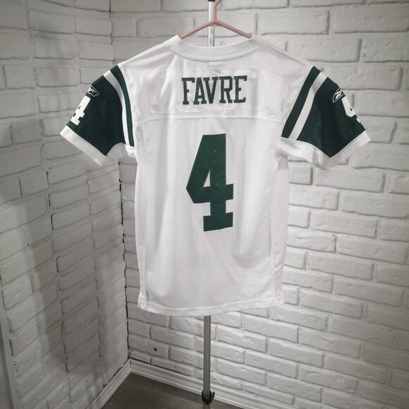 NFL Reebok Youth's Size Medium NY Jets #4 Favre White & Green V-neck Jersey - Picture 2 of 13